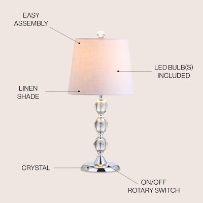 20" Crystal Mini LED Table Lamp Traditional,FrenchCountry,Transitional for Bedroom, Living Room, Office, College Dorm, Coffee Table, Bookcase, Clear/Chrome