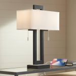 Modern Rustic Table Lamp 26" High with Charging Port Black Open Metal White Fabric Rectangular Shade for Bedroom Living Room House Home Bedside Nightstand Office Family