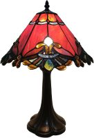 Baroque Style Stained Glass Table Lamp Night Light with 13 Inches Wide Handmade Lampshade Metal Base for Bedside Bedroom Living Room Decoration, 13" W x 19" H, Red