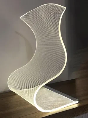 [USB] Modern Curved LED Desk Lamp | Futuristic Ambient Lighting for Gaming Rooms, Bedrooms, and Desks | Unique Acrylic Lampshade with Transparent LED Screen - Standard Large