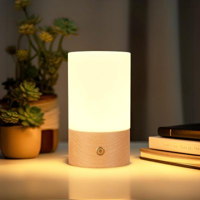 Acrylic Wood Lamp with Touch Switch,Rechargeable Night Light for Baby Nursery, Wooden Table Lamp with Dimmable ,Touch Lights for Kids, Breastfeeding, Bedroom,Creative Home Decor