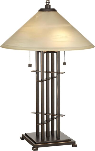 Rustic Ac Table Lamp 23.5" High Bronze Cone Alabaster Art Glass Shade Decor for Living Room Bedroom House Bedside (Color May Vary)