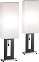 Floating Modern Table Lamps 30" Tall Set of 2 Black Metal Open Frame White Fabric Rectangular Box Shade for Bedroom Living Room House Home Bedside Nightstand Office Entryway
