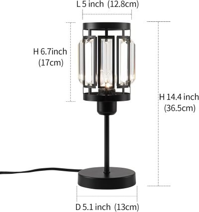 Industrial Table Lamp, Metal+Crytal Rustic Table Lamp with Plug in Cord On/Off Switch, Bedside Nightstand Lamp, E26 Edison Reading Lamp Light Fixture for Bedroom Living Room Office
