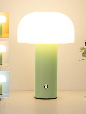 Cordless Mushroom Table Lamp,Rechargeable 5200mAH Portable Battery Operated Lamp,3 Color Stepless Dimming Modern Lamps for Bedside Lamps,Touch Dimming Night Light for Home/Restaurant Green