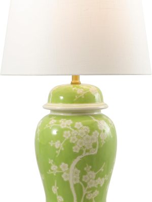 29.5" Traditional Cottage Ceramic/Metal Ginger Jar Table Lamp, Green/White for Bedroom, Living Room, Office, College