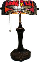 Style Stained Glass Bankers Desk Lamp Table Lamp for Reading Working Home Decoration, 10" W x 16" H (Red)