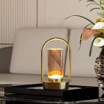Modern Acrylic LED Table Lamp with Arched Metal Frame-Knob Control,Adjustable Brightness,Tri-Color Light Options, Energy-Efficient,Ideal for Bedroom,Living Room,Office.(Gold)