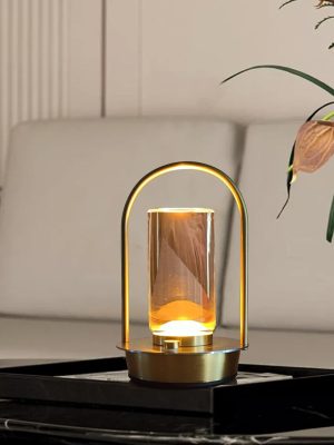 Modern Acrylic LED Table Lamp with Arched Metal Frame-Knob Control,Adjustable Brightness,Tri-Color Light Options, Energy-Efficient,Ideal for Bedroom,Living Room,Office.(Gold)