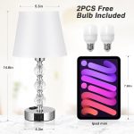 14.6'' Bedside Lamps for bedrooms Set of 2 - Mini Crystal Table Lamps with USB A+C Charging Ports and AC Outlet, 3 Way Dimmable Touch Control Silver Bed Side Nightstand Lamp