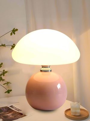 Mushroom Lamp,3 Color Dimmable Ceramic Base Bedside Table Lamp for Bedroom Nightstand,Mushroom Decor Vintage Cute Night Light,Small Lamp for Living Room Girls Desk Momen Mother's Day Gifts(Pink)
