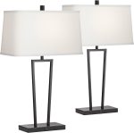 Modern Minimalist Table Lamps 27" Tall Set of 2 with Charging Ports Black Metal White Rectangular Shade for Living Room Bedroom House Bedside Nightstand Home Office