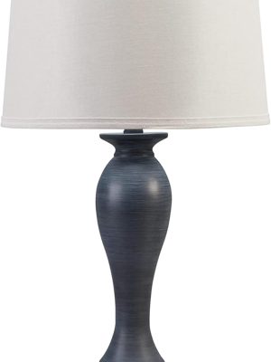 28.38" Traditional Metal Table Lamp Set with  Port, 2 Count, White & Gray