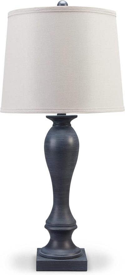 28.38" Traditional Metal Table Lamp Set with Port, 2 Count, White & Gray
