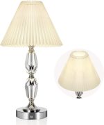 Rechargeable Table Lamp With Touch Dimmer,Acrylic Cordless Lamp with 4400mAh Battery Operated,3-Level Brightness,Pleated Linen Fabric Shade,Portable Cordless Table Lamp for Dinner,Patio(Bulb Included)