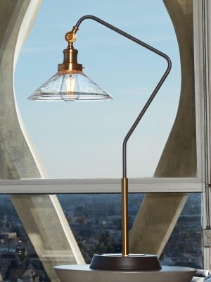 29" Metal and Glass Table Lamp in Bronze/Brass