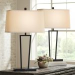 Modern Minimalist Table Lamps 27" Tall Set of 2 with Charging Ports Black Metal White Rectangular Shade for Living Room Bedroom House Bedside Nightstand Home Office