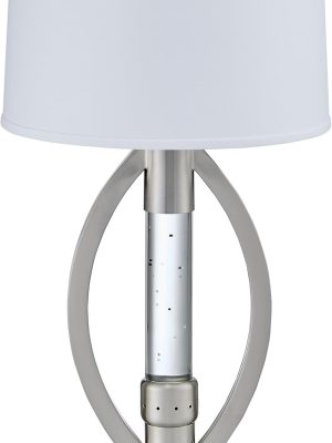 Satin Nickel Metal Finish Table lamp with Ellipse Shaped Frame Sparkling Decorative Drop Dancing Water Mood, Night Light