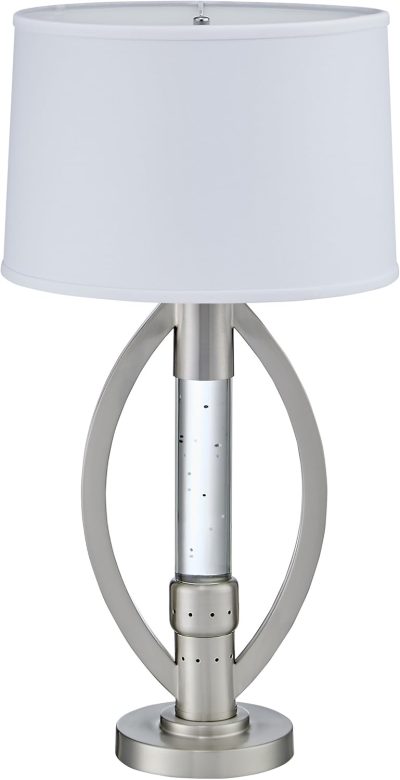Satin Nickel Metal Finish Table lamp with Ellipse Shaped Frame Sparkling Decorative Drop Dancing Water Mood, Night Light