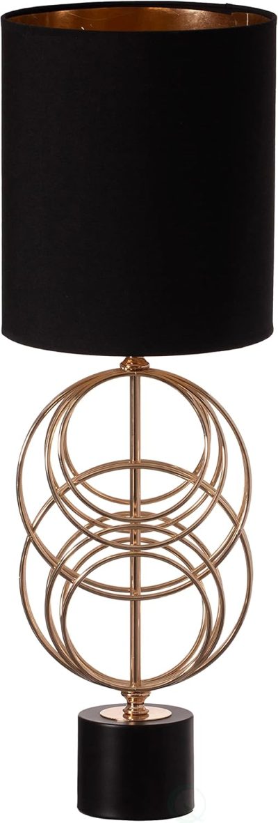 Table lamp, 26 Inch Decorative Metal Table Lamp with Gold Circular Stand and Black Cotton Lampshade, Unique Lamp for Home Decor Living Room or Bedroom