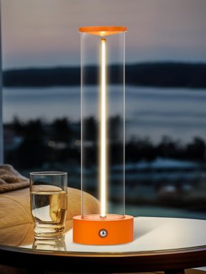 Cordless Portable LED Table Lamp, Modern Nightstand Lights with Filament Magnetic, Three-Level Dimmable Lamp for Gaming, Home Office, Bedroom, Living Room, Kitchen, Bar, Restaurant (Orange)