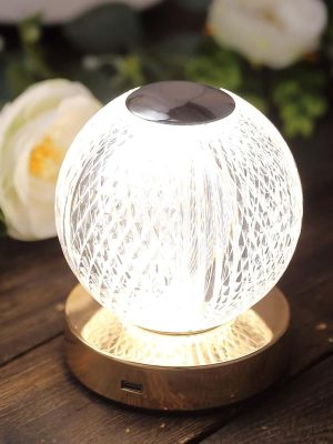 5" Diamond Cut Crystal Ball Dimmable LED Table Lamp with Touch Control, Cordless Rechargeable Decorative Night Light