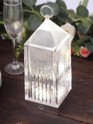 11" Retro Lighthouse Style LED Crystal Lantern Table Lamp, Rechargeable Touch Control Acrylic Decorative Night Light