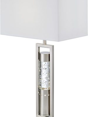 Satin Nickel Metal Finish Table lamp with Sparkling Decorative Drop Dancing Water Mood, Night Light
