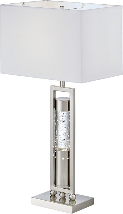 Satin Nickel Metal Finish Table lamp with Sparkling Decorative Drop Dancing Water Mood, Night Light