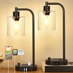 Set of 2 Industrial Table Lamps with 2 USB Port, Fully Stepless Dimmable Bedside Lamps for bedrooms, Nightstand Desk Lamp with Seeded Glass Shade for Reading Living Room Office 2 LED Bulb Included