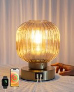 Touch Small Table Lamp,Elegant Gold Glass Bedside Lamp 3 Way Dimmable with USB C+A Charging Bedroom Nightstand & Living Room Essential, 4W Bulb Included (Gold)