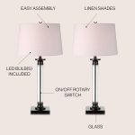 Set of 2 Table Lamps 30" Glass and Metal Table Lamp Bedside Desk Nightstand Lamp for Bedroom Living Room Office College Bookcase Bulbs Included, Black/Clear