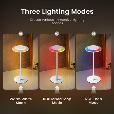 Cordless Table Lamps - Rechargeable RGB Color Changing Bedside Lamp, Portable Battery-Powered Light for Bedroom, Living Room, Restaurant, Game Room, Party Atmosphere