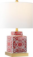 22" Modern Transitional Ceramic/Metal Square Ginger Jar Table Lamp, Red/White for Bedroom, Living Room, Office, College