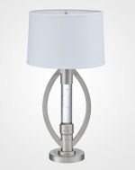 Satin Nickel Metal Finish Table lamp with Ellipse Shaped Frame Sparkling Decorative Drop Dancing Water Mood, Night Light