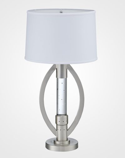Satin Nickel Metal Finish Table lamp with Ellipse Shaped Frame Sparkling Decorative Drop Dancing Water Mood, Night Light