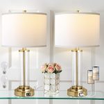 Lamps for Bedrooms Set of 2, Touch Control Table Lamps with Dual USB Ports, 3-Way Dimmable Bedside Lamp with Fabric Lampshade, Modern Nightstand Lamp for Living Room Bedroom (LED Bulbs Included)