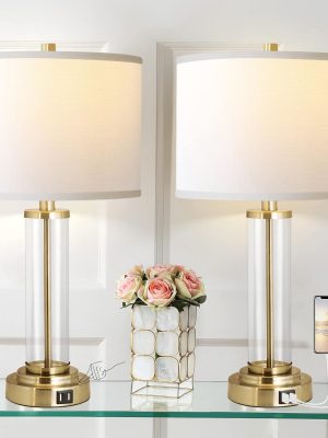 Lamps for Bedrooms Set of 2, Touch Control Table Lamps with Dual USB Ports, 3-Way Dimmable Bedside Lamp with Fabric Lampshade, Modern Nightstand Lamp for Living Room Bedroom (LED Bulbs Included)