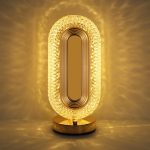 Oval Table Lamp, Stepless Dimmable Touch Lamp with 3 Colors, Rechargeable Night Light with USB Port, Crystal Modern Oval Light Bedside Lamp for Nightstand Desk Bedroom Living Room Home Decor
