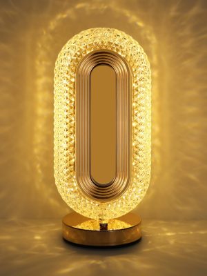 Oval Table Lamp, Stepless Dimmable Touch Lamp with 3 Colors, Rechargeable Night Light with USB Port, Crystal Modern Oval Light Bedside Lamp for Nightstand Desk Bedroom Living Room Home Decor