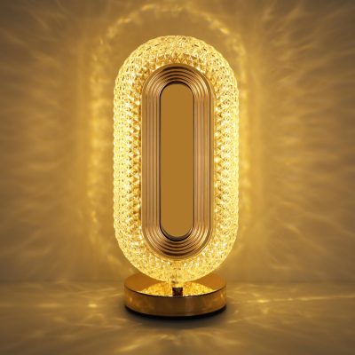 Oval Table Lamp, Stepless Dimmable Touch Lamp with 3 Colors, Rechargeable Night Light with USB Port, Crystal Modern Oval Light Bedside Lamp for Nightstand Desk Bedroom Living Room Home Decor