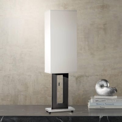 Floating Modern Table Lamps 30" Tall Set of 2 Black Metal Open Frame White Fabric Rectangular Box Shade for Bedroom Living Room House Home Bedside Nightstand Office Entryway