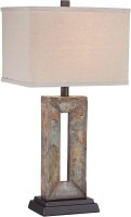 Small Rustic Traditional Style Table Lamp 26" High Natural Stale Rectangular Box Shade for Living Room Bedroom House Bedside Nightstand Home Office Reading (Color May Vary)