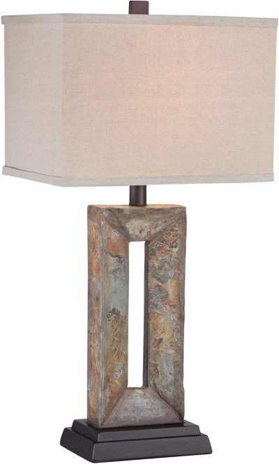 Small Rustic Traditional Style Table Lamp 26" High Natural Stale Rectangular Box Shade for Living Room Bedroom House Bedside Nightstand Home Office Reading (Color May Vary)