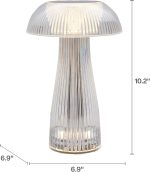 Clear Acrylic Mushroom LED Rechargeable Cordless Lamp, 6.9x6.9x10.2 Inch