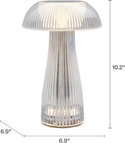 Clear Acrylic Mushroom LED Rechargeable Cordless Lamp, 6.9x6.9x10.2 Inch