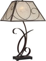 Rustic Farmhouse Table Lamp 27" Tall Vintage Brown Scroll Metal Light Mica Tapered Rectangular Shade for Bedroom Living Room House Home Bedside Nightstand Office Entryway