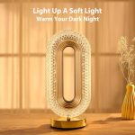 Oval Table Lamp, Stepless Dimmable Touch Lamp with 3 Colors, Rechargeable Night Light with USB Port, Crystal Modern Oval Light Bedside Lamp for Nightstand Desk Bedroom Living Room Home Decor