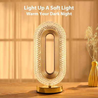 Oval Table Lamp, Stepless Dimmable Touch Lamp with 3 Colors, Rechargeable Night Light with USB Port, Crystal Modern Oval Light Bedside Lamp for Nightstand Desk Bedroom Living Room Home Decor