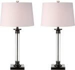 Set of 2 Table Lamps 30" Glass and Metal Table Lamp Bedside Desk Nightstand Lamp for Bedroom Living Room Office College Bookcase Bulbs Included, Black/Clear